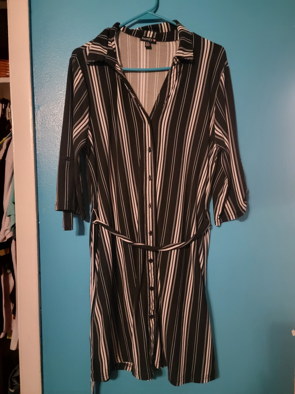 Justify Black and White Striped Midi Shirt Dress